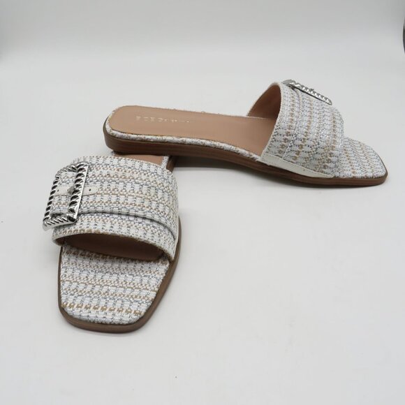 Bcbgeneration White Silver Woven Slide Sandals With Buckle 10M NEW - Picture 4 of 8